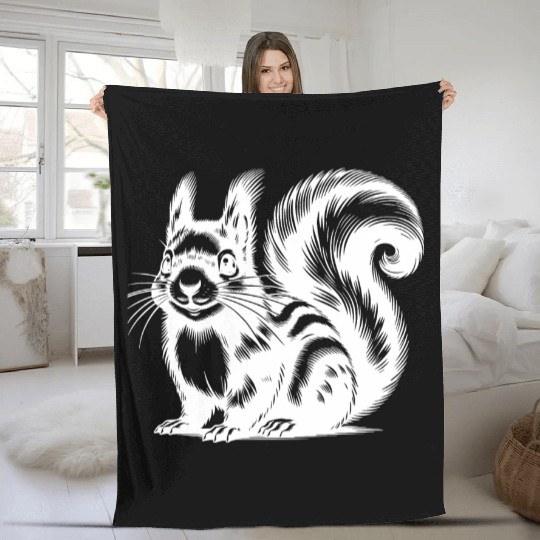 Realistic Squirrel Tattoo Drawing Fleece Blankets