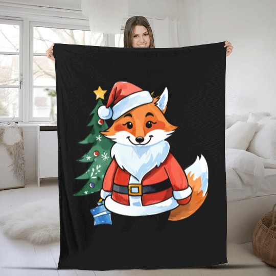 Fox Christmas Watercolor Fleece Blankets