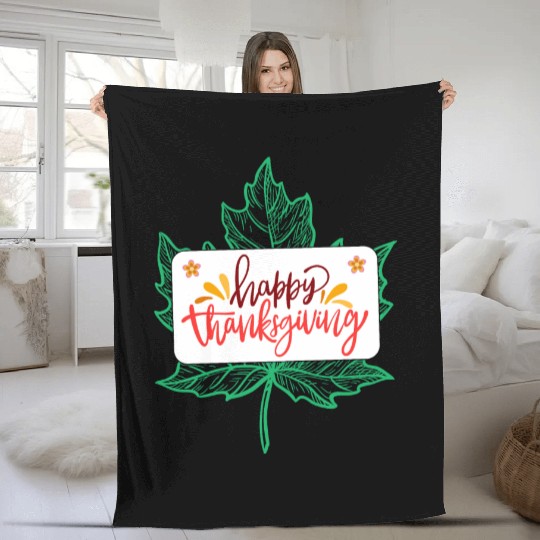 Happy Thanksgiving Leaf Fleece Blankets