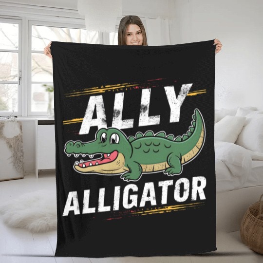 Funny Reptile Pride Month LGBT Ally Cute Alligator Fleece Blankets
