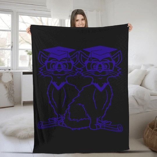 2 Cats College Degree School-Leaving Certificate Fleece Blankets