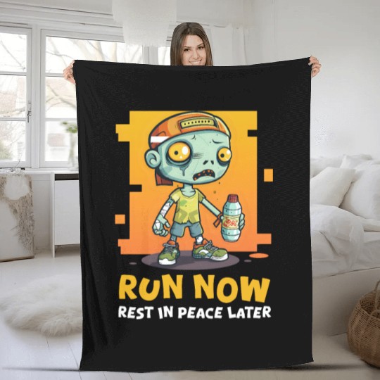 Halloween Runner Run Now, Rest In Peace Later Fleece Blankets