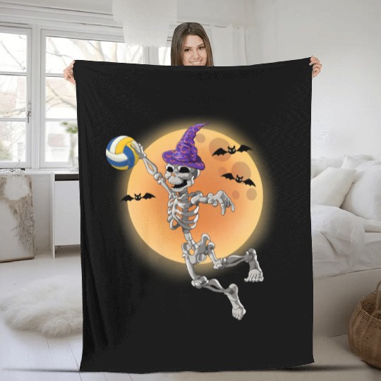 Volleyball Skeleton Volleyball Player Halloween Fleece Blankets