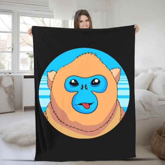 Monkey Lover Cute Snub Nosed Monkey Face Fleece Blankets
