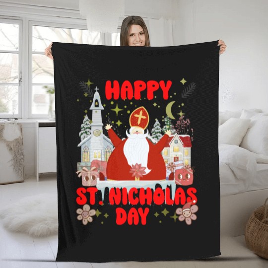 Happy saint Nicholas dayretro logo Fleece Blankets