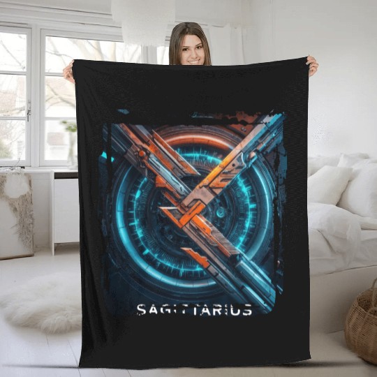 Zodiac sign Sagittarius in cyberpunk era Future Fleece Blankets