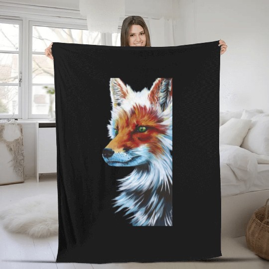 Emerald Eyed Fox Fleece Blankets
