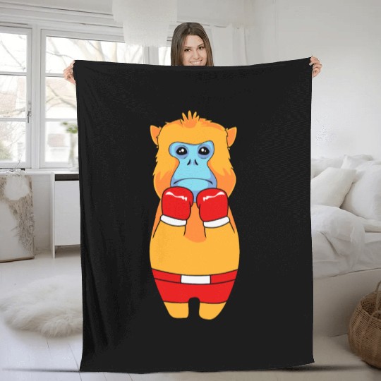 Funny Golden Snub Nosed Monkey Boxing Fleece Blankets
