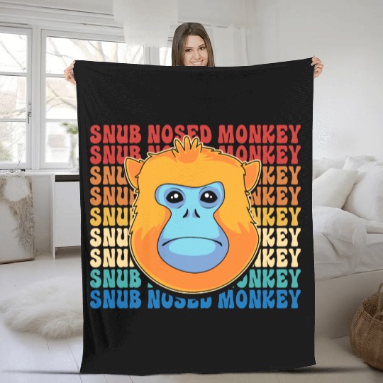 Retro Golden Snub Nosed Monkey Cute Monkey Face Fleece Blankets