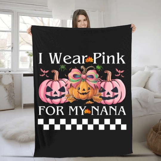 I Wear Pink For My NANA Retro Breast Cancer Design Fleece Blankets