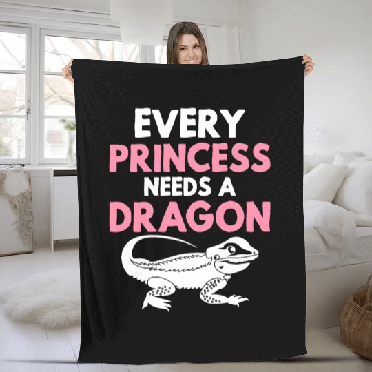 Bearded Dragon Lizard Lover Girl Princess Needs A Fleece Blankets