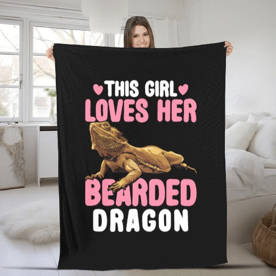 This Girl Loves Her Bearded Dragon Lizard Lover Fleece Blankets