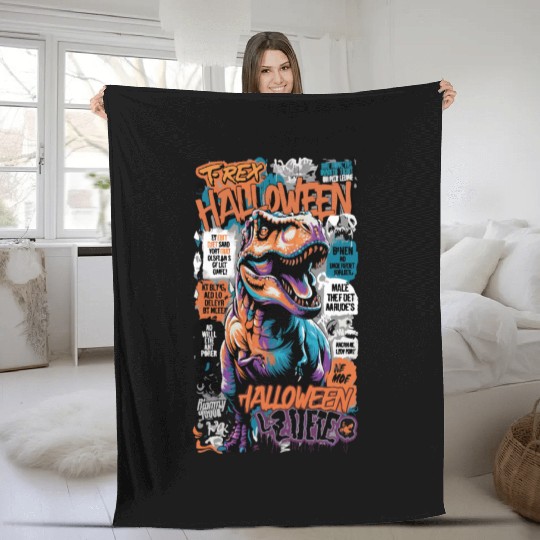 Halloween T rex dionaur halloween party Fleece Blankets