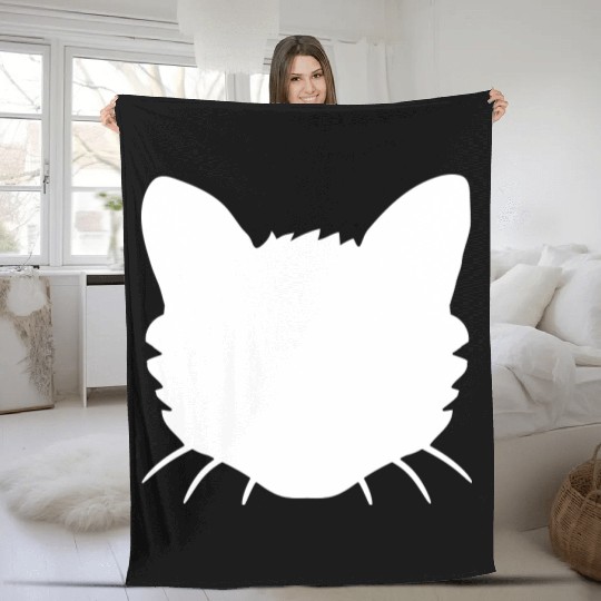Cat Face Silhouette Kitten Head Outline Outline Fleece Blankets