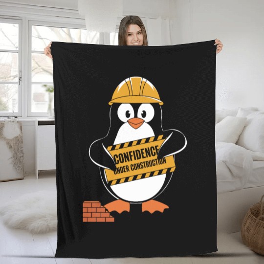 Self-Confidence Under Construction Penguin Humor Fleece Blankets