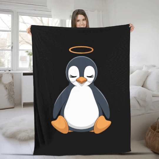 Peaceful Penguin with Halo Design Fleece Blankets