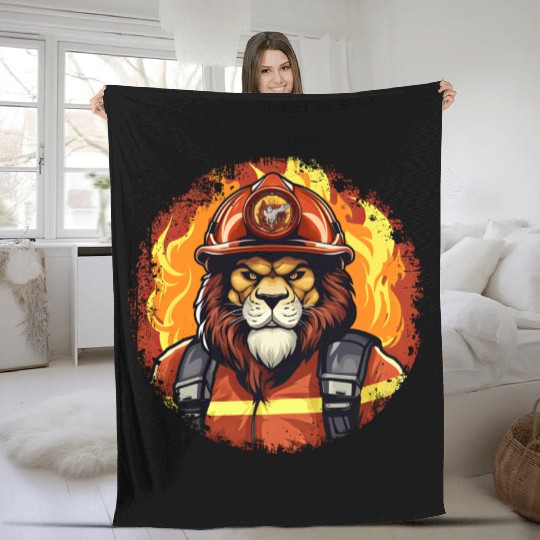 Firefighter Lion Fleece Blankets