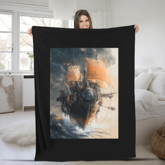Steam Punk Ship Fleece Blankets