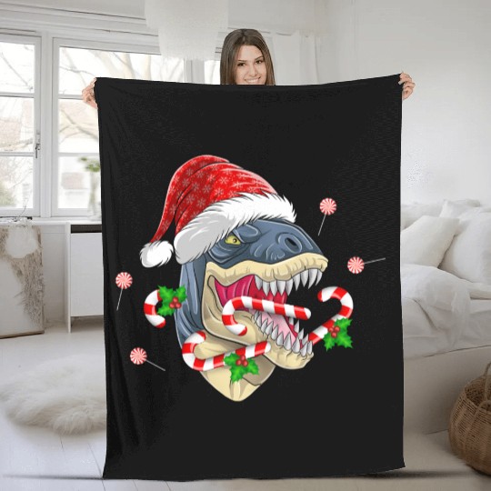 Santasaurus Rex Dinosaur xmas Santa Hat Santa Hat Fleece Blankets