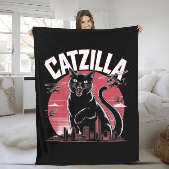 Catzilla Attacks City Design Fleece Blankets