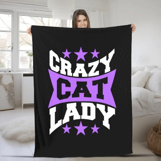Crazy Cat Lady Text Love Saying Quote Weird Woman Fleece Blankets