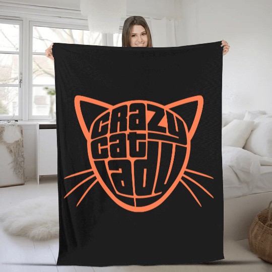 Crazy Cat Lady Text Love Saying Quote Weird Woman Fleece Blankets
