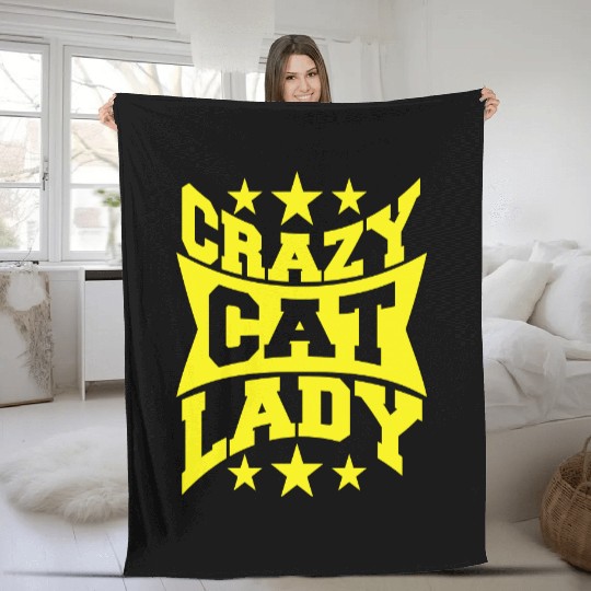 Crazy Cat Lady Text Love Saying Quote Weird Woman Fleece Blankets