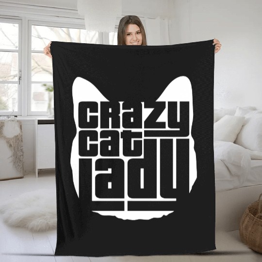 Crazy Cat Lady Text Love Saying Quote Weird Woman Fleece Blankets