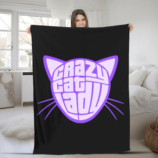 Crazy Cat Lady Text Love Saying Quote Weird Woman Fleece Blankets