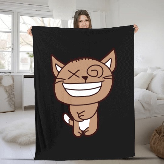 Crazy Cat Weird Funny Eyes Cool Grimace Cartoon Fleece Blankets