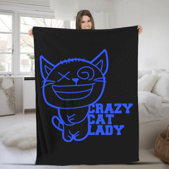 Crazy Cat Lady Text Love Saying Quote Weird Woman Fleece Blankets