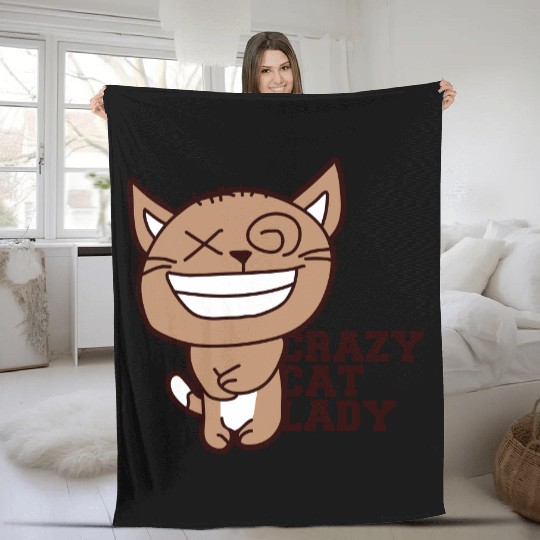 Crazy Cat Lady Text Love Saying Quote Weird Woman Fleece Blankets