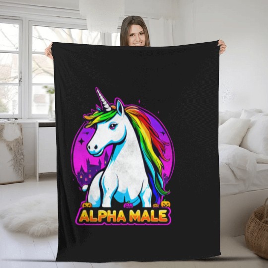Alpha male LGBT unicorn Halloween Neon Colors Fleece Blankets