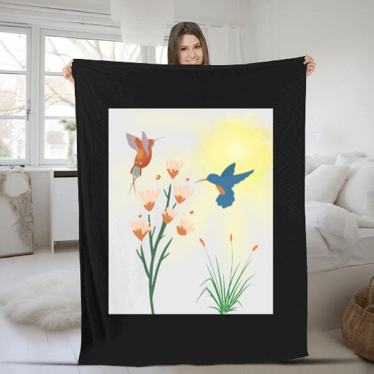 Minimalist Hummingbird and flowers Canvas Print Fleece Blankets