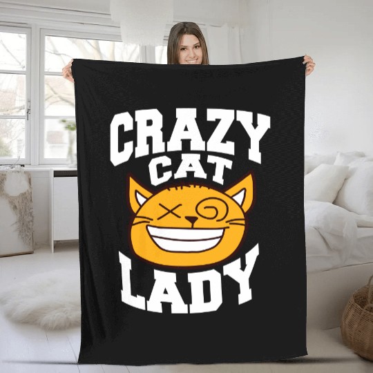 Crazy Cat Lady Text Love Saying Quote Weird Woman Fleece Blankets