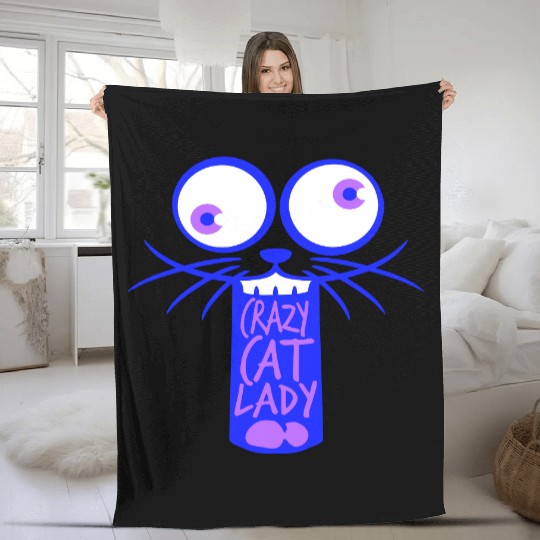 Crazy Cat Lady Text Love Saying Quote Weird Woman Fleece Blankets