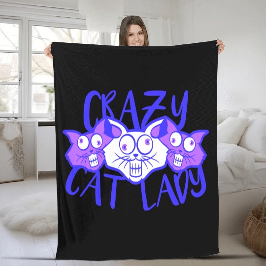Crazy Cat Lady Text Love Saying Quote Weird Woman Fleece Blankets