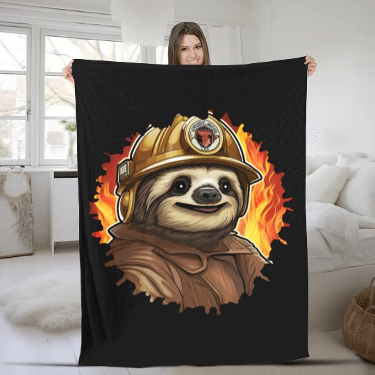 Firefighter sloth Fleece Blankets