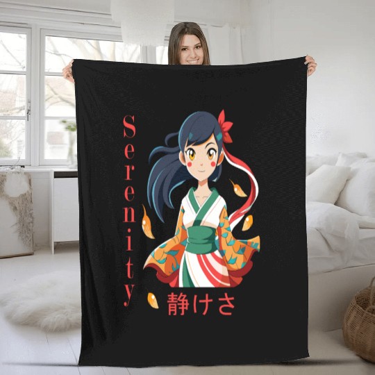 Autumn Serenity - 静けさ Kimono Girl Art Fleece Blankets