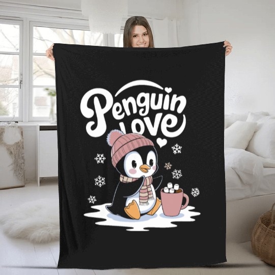 Penguin Love Winter Wonderland Cozy Vibes Fleece Blankets