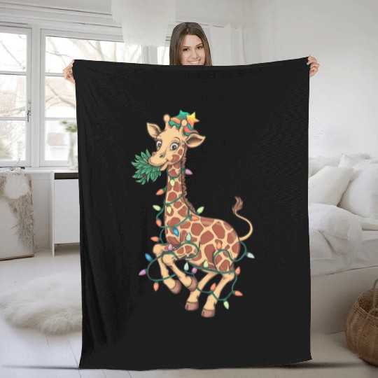 Funny Christmas Tree Giraffe Lover Gift Love Giraf Fleece Blankets