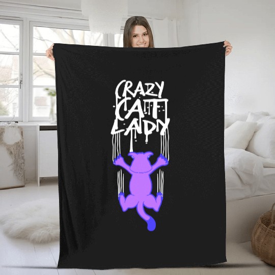 Crazy Cat Lady Text Love Saying Quote Weird Woman Fleece Blankets