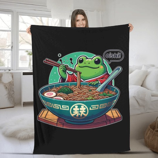 Cute Frog Enjoying Ramen - Oishii! Fleece Blankets