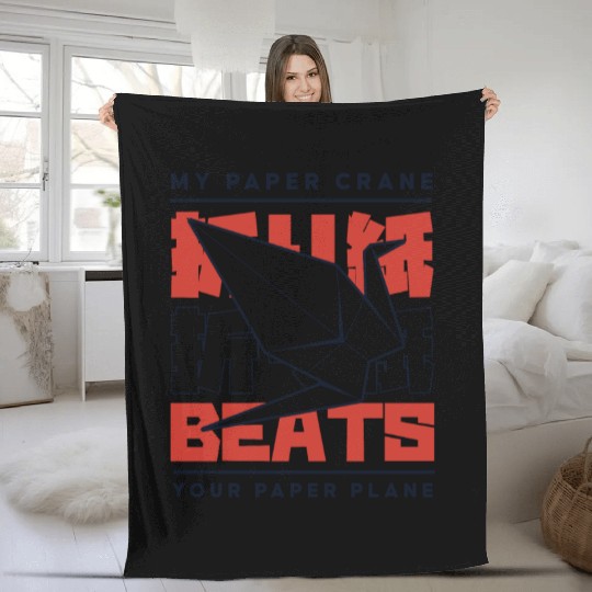 My Paper Crane Beats Your Paper Plane Owl Folding Fleece Blankets
