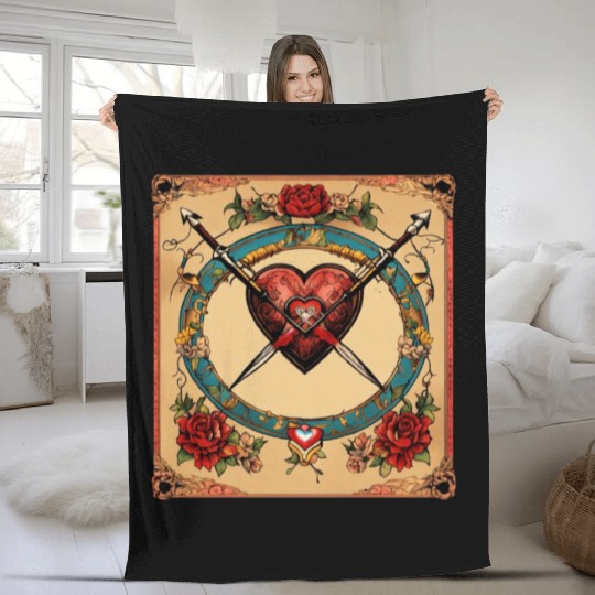 Traditional Tattoo Heart with Cupid Bow Fleece Blankets