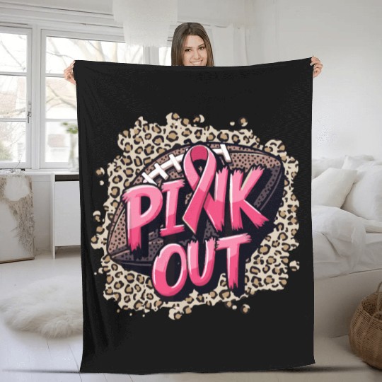 Pink Out Breast Cancer Football Coquette Bow Mom Fleece Blankets