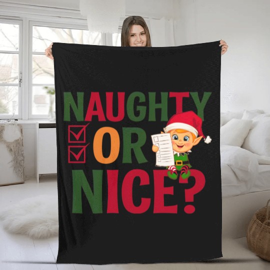 Naughty or Nice Elf Checklist Christmas Fun Fleece Blankets