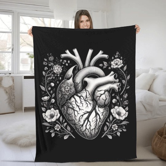 Botanical Heart Artistic Anatomy Fleece Blankets