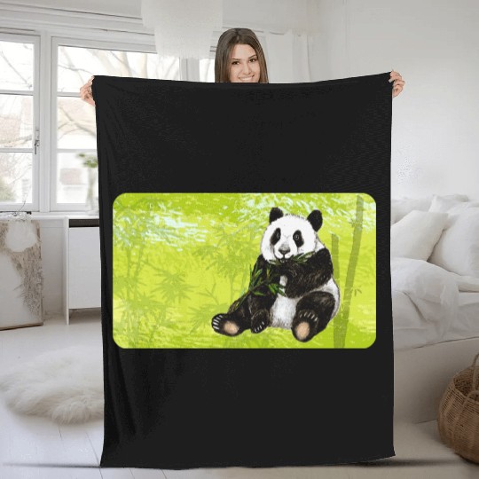 Cute panda bear with bamboo - design for kids Fleece Blankets