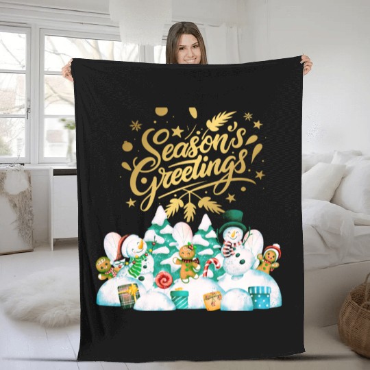 Seasons greetings with friends Fleece Blankets